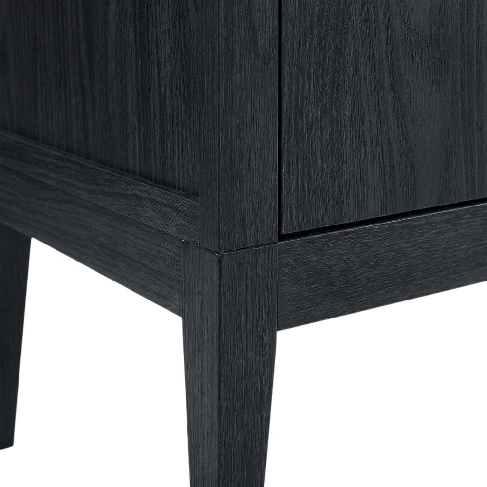 Black tall storage display cabinet with arched design and spacious shelves. Picture 6