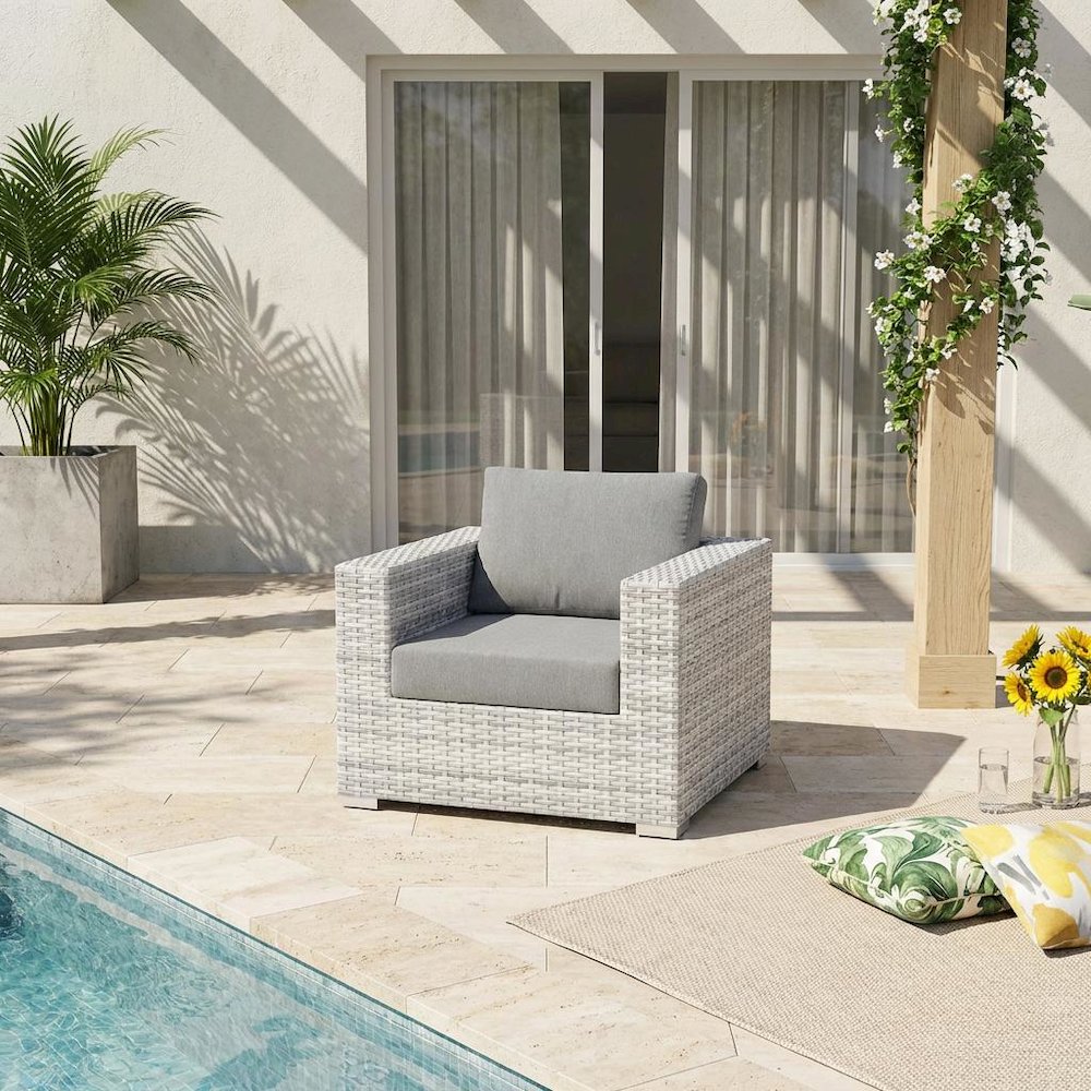 Outdoor Patio Armchair With Cushioned Seat And Armrests. Picture 2