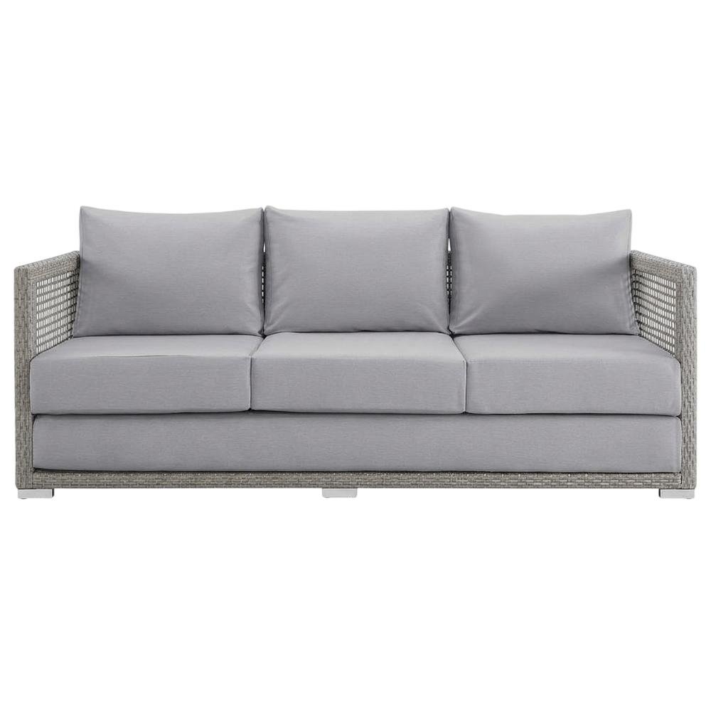 Outdoor Patio Wicker Rattan Sofa With Armrest And Seat Cushions. Picture 4