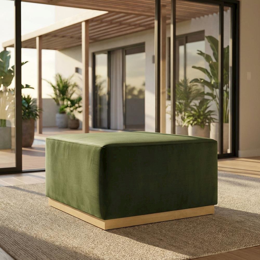 Square Performance Velvet Ottoman, Neutral Color, Plush Upholstery, Patio Spaces. Picture 2