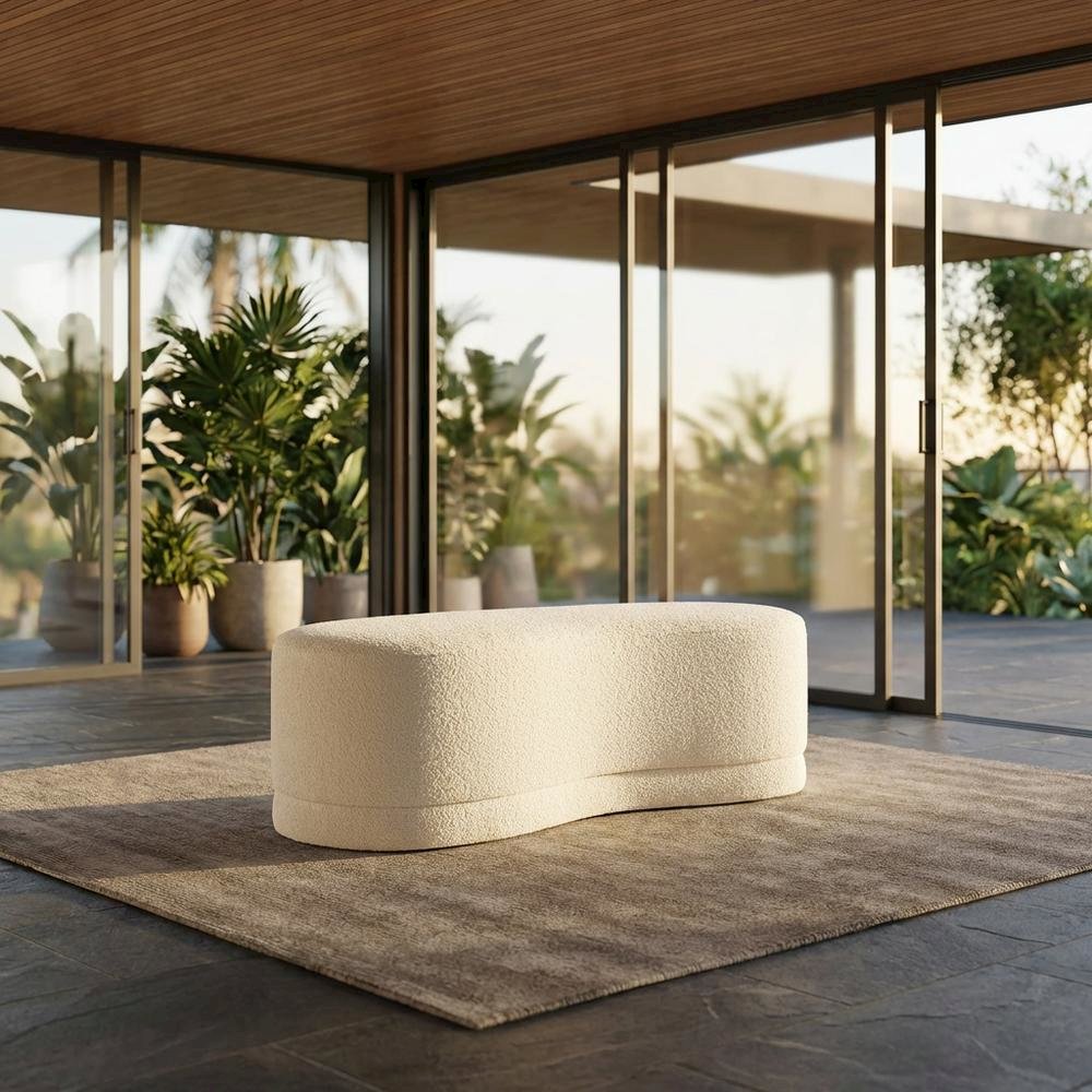 Outdoor upholstered ottoman bench with plush top for patio seating. Picture 2
