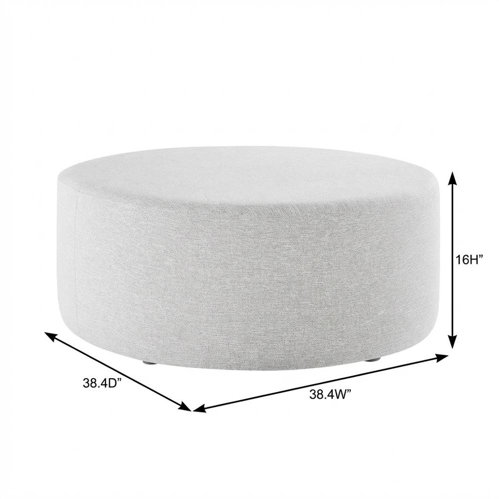 Woven Heathered Fabric Outdoor Ottoman In Neutral Tone For Patio Comfort. Picture 7