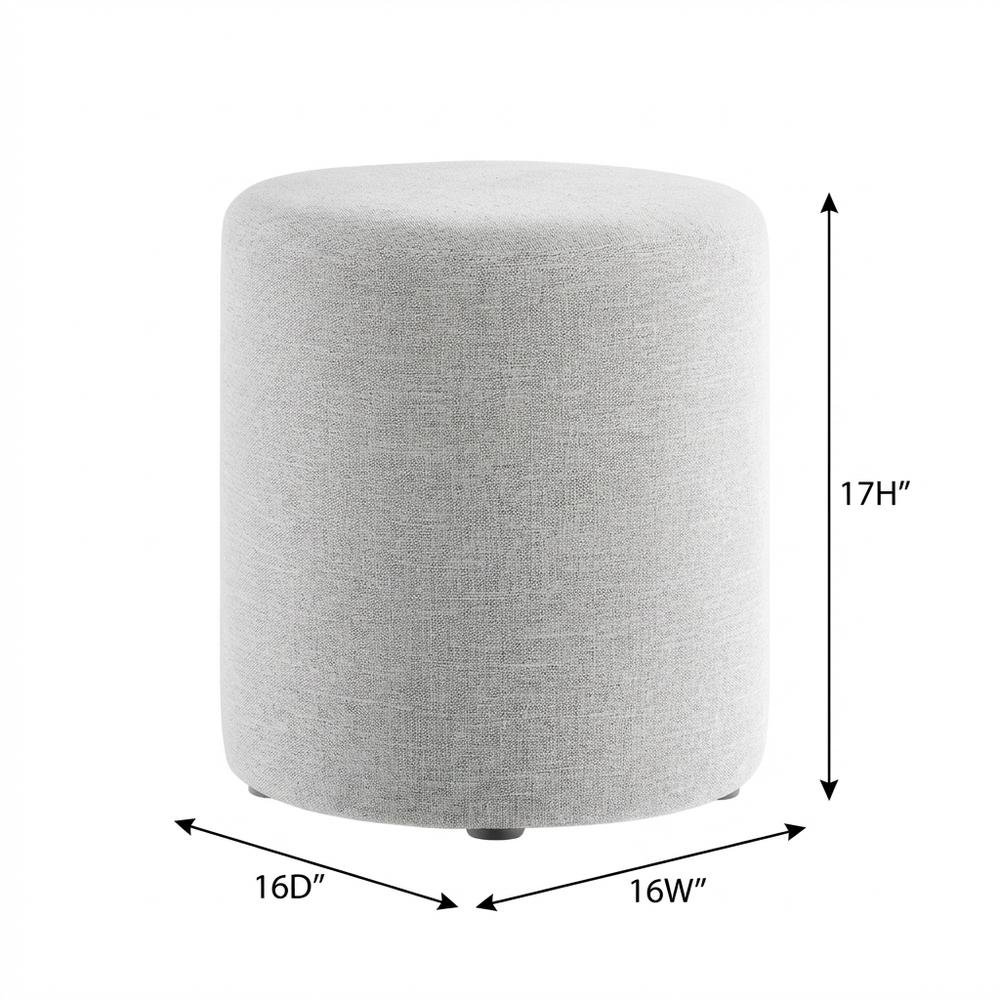 16" Round Heathered Fabric Upholstered Ottoman for Outdoor Living. Picture 7