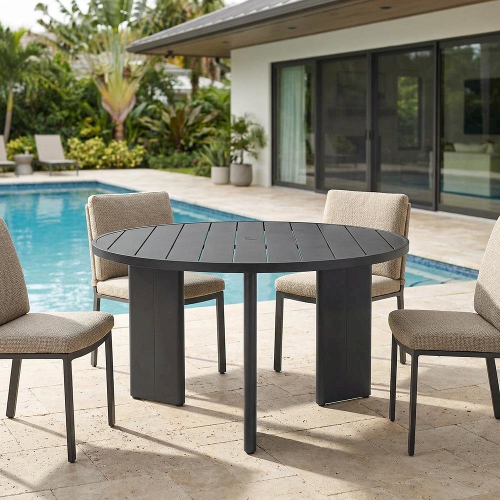 Round Aluminum Outdoor Dining Table With Sturdy Base For Patio Use. Picture 3