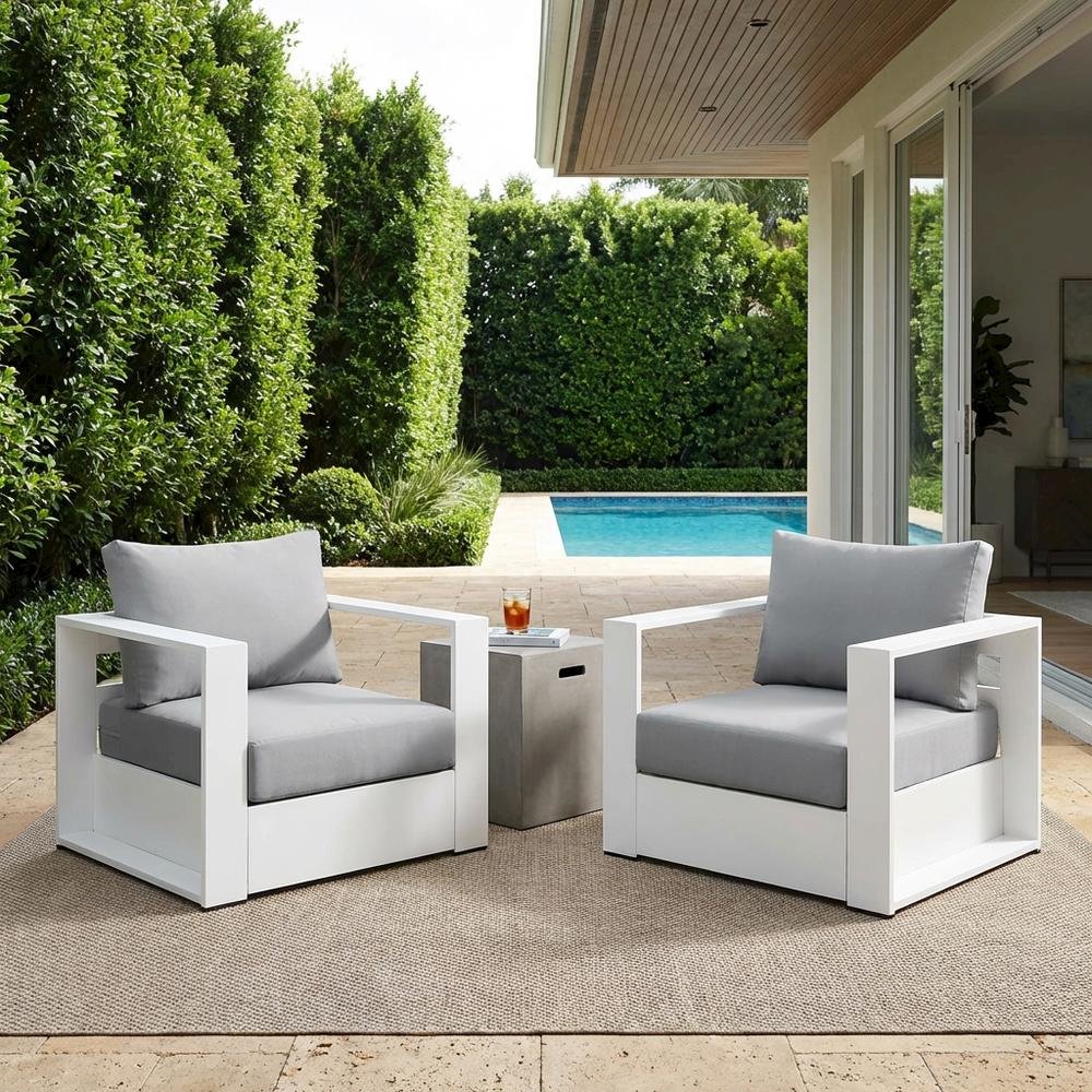 2-Piece Outdoor Aluminum Armchair Set, Powder-Coated Finish, Comfortable Cushion. Picture 3