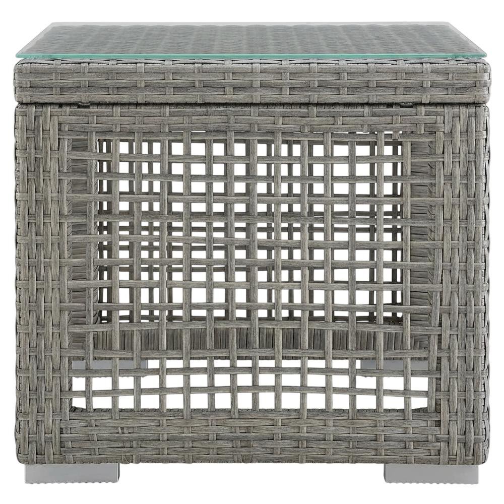 Wicker Rattan Outdoor Side Table in Neutral Finish with Weather-Resistant Design. Picture 4