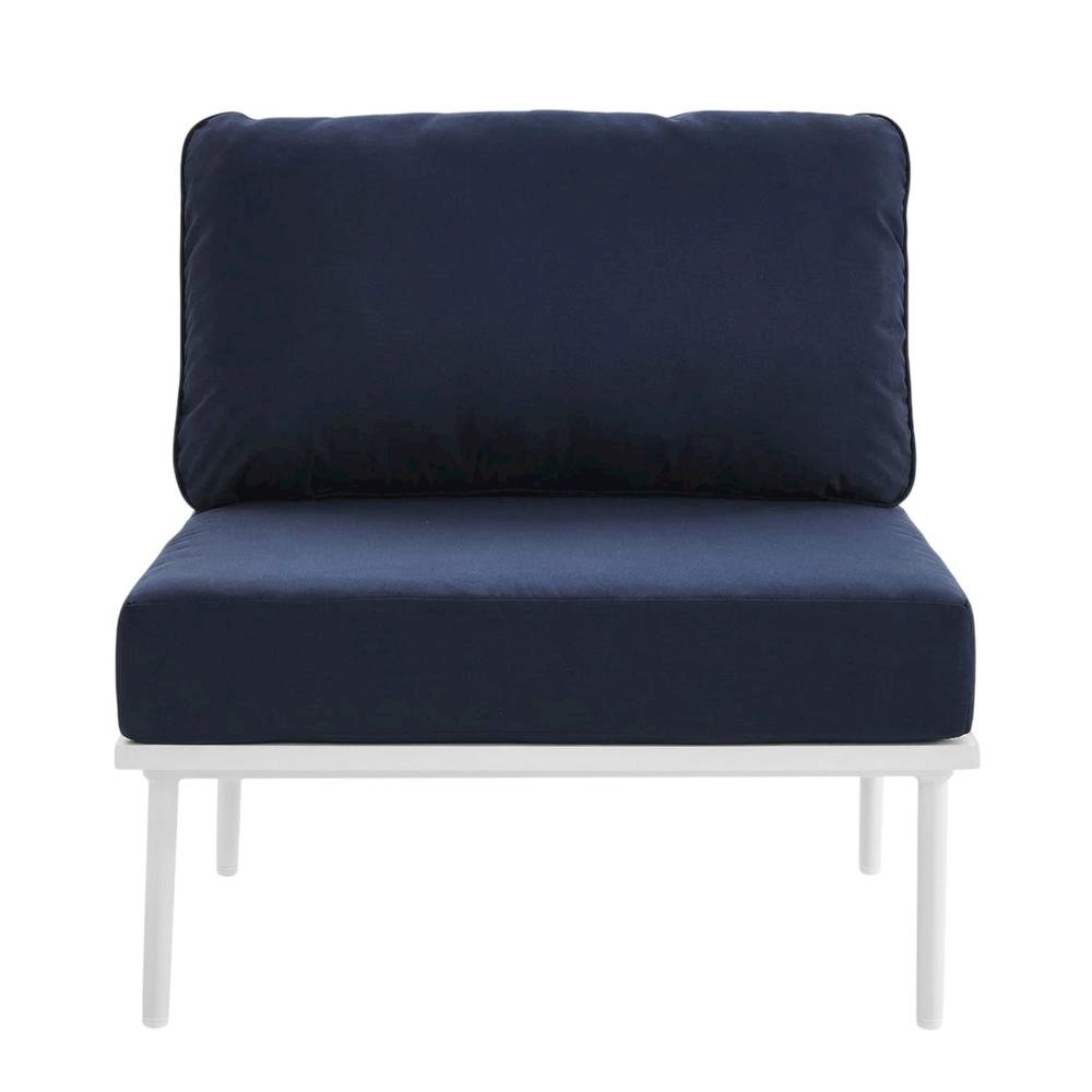 Armless Outdoor Lounge Chair With Aluminum Frame And Cushioned Seat. Picture 4
