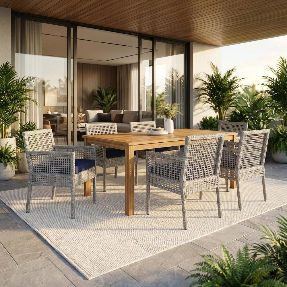Outdoor Patio Rattan Armchair Set of 4 with Cushioned Seats for Lounge Dining. Picture 2