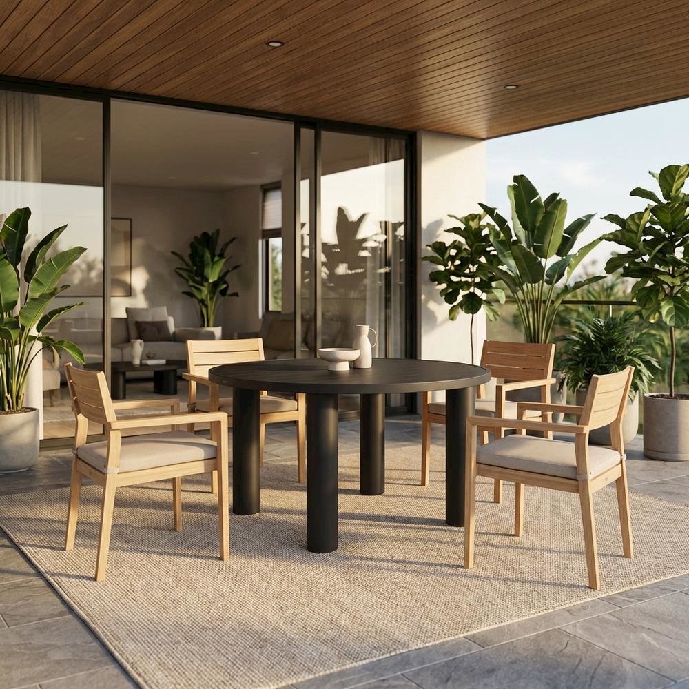 Aluminum Outdoor Dining Table with Round Top and Durable Frame. Picture 2