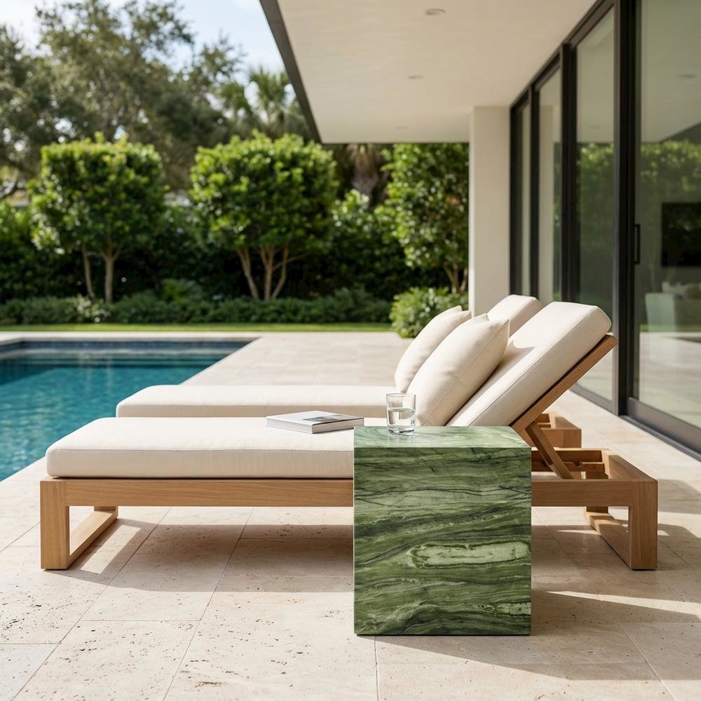 Concrete outdoor side table with modern design and versatile use. Picture 3