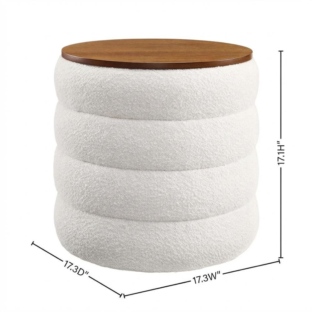 Round Boucle Fabric Outdoor Ottoman With Storage And Cushioned Top. Picture 7