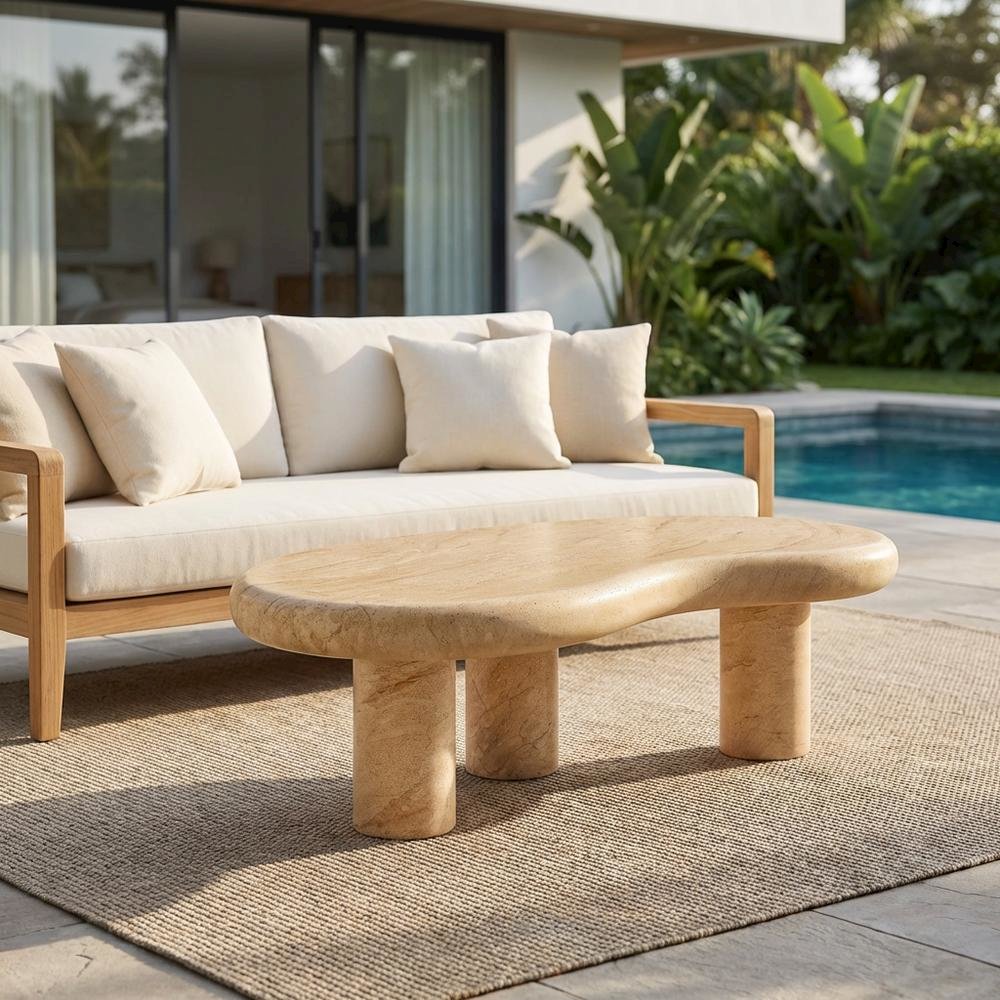 Textured Faux Indoor-Outdoor Coffee Table With Durable Finish. Picture 3