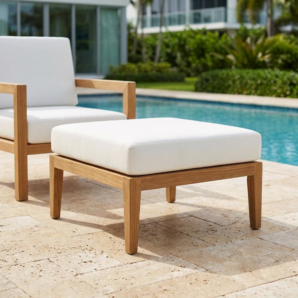 Teak Wood Outdoor Ottoman With Durable Finish And Versatile Use. Picture 3