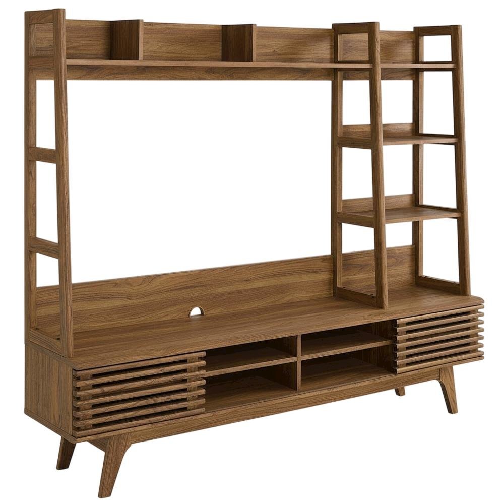 Brown Wood TV Stand Entertainment Center with Spacious Surface. Picture 1