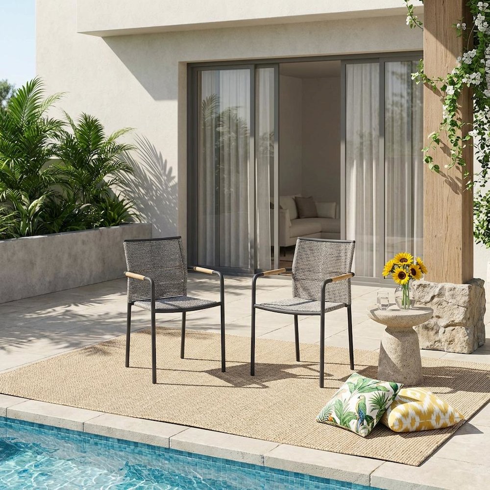 Outdoor Patio Lounge Chairs Set Of 2 With Armrests And Supportive Backrests. Picture 2