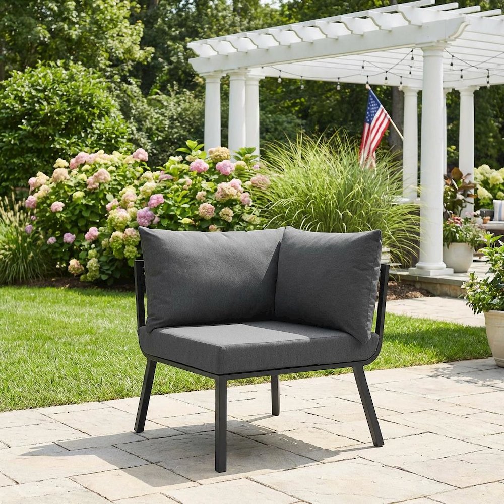 Outdoor Patio Aluminum Corner Chair With Cushioned Seat And Armrests. Picture 3