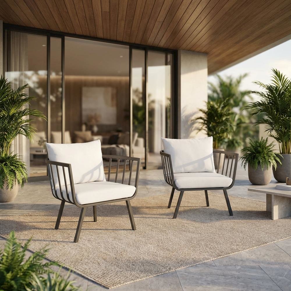 Aluminum Armchair Set of 2 for Outdoor Patio Lounge with Cushions. Picture 2