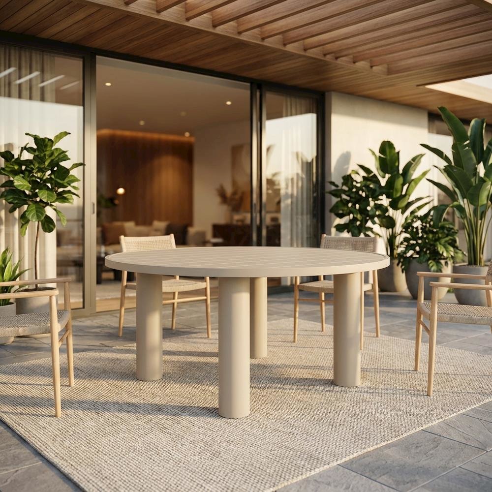 Aluminum Outdoor Dining Table with Round Top and Sturdy Base. Picture 2