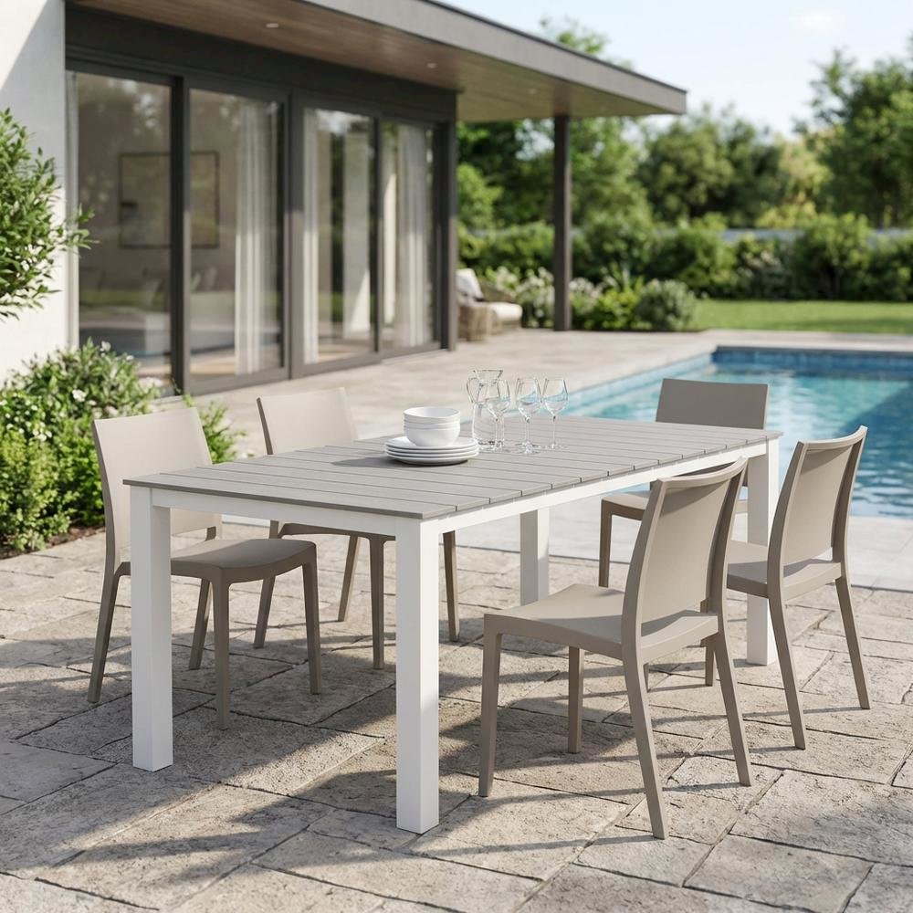 Rustic Grey Outdoor Patio Dining Table With Durable Construction. Picture 3