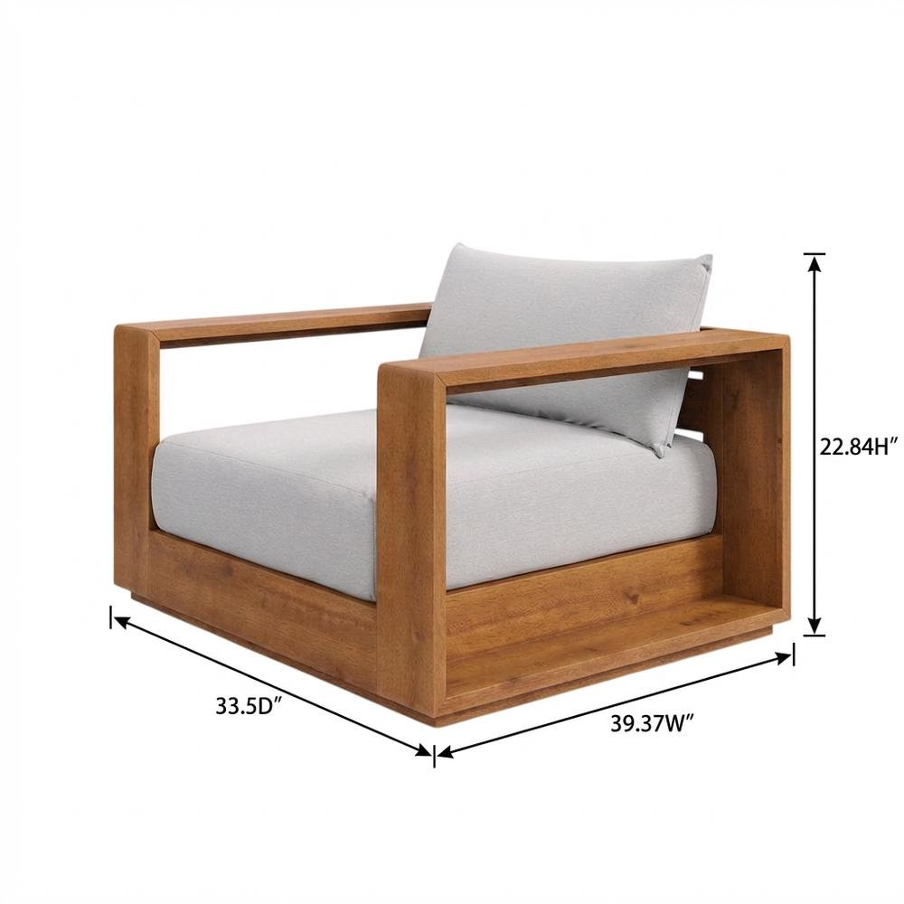 Outdoor Patio Acacia Wood Chair With Armrests And Comfortable Backrest. Picture 7
