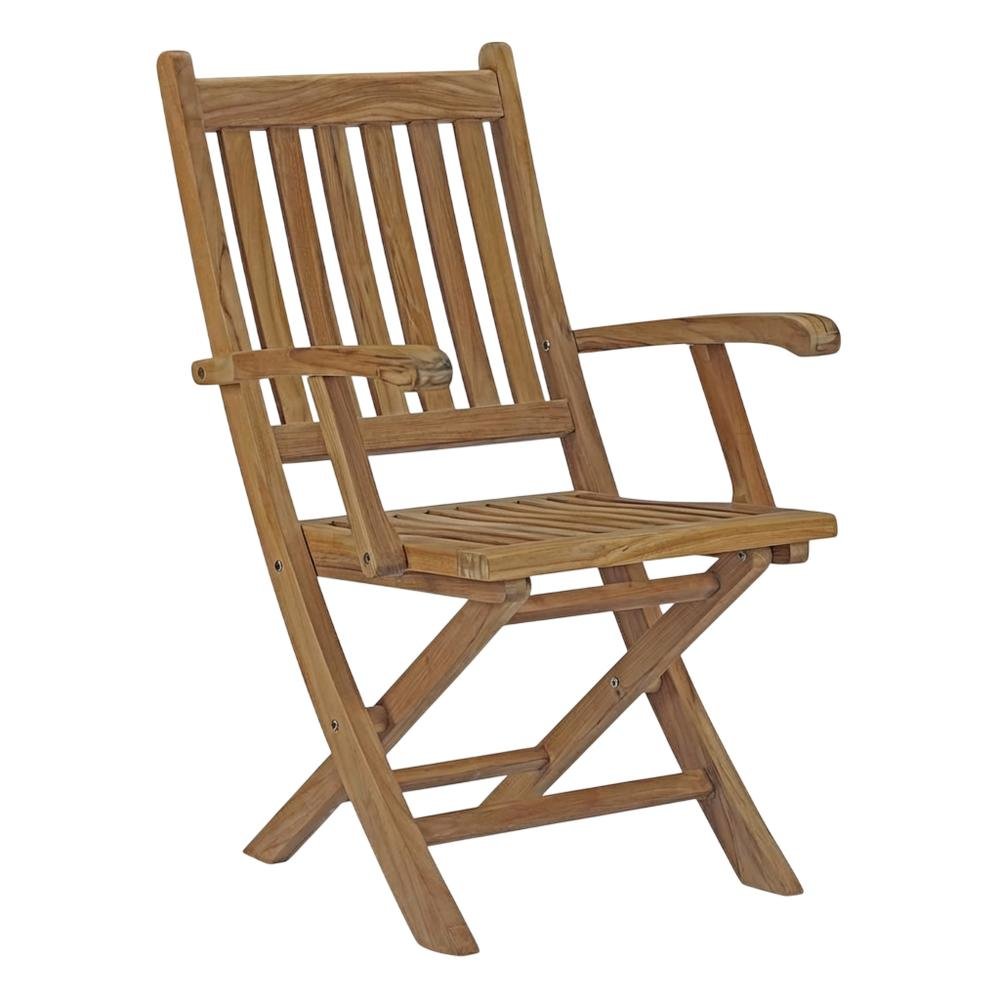 Elegant Teak Outdoor Folding Chair for Patio Dining with Armrests. Picture 1