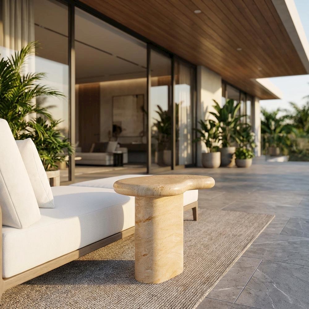 Outdoor Side Table, Textured Faux Surface, Neutral Finish, Indoor Or Outdoor Use. Picture 2