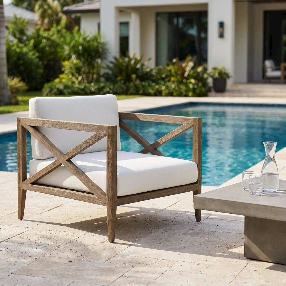 Teak Outdoor Patio Armchair With Wide Armrests And Durable Build. Picture 3