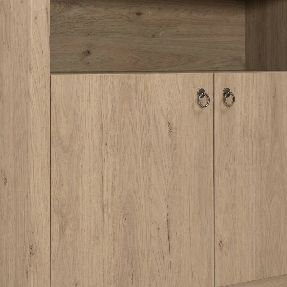 Brown display cabinet, arched design, engineered wood construction, versatile. Picture 5