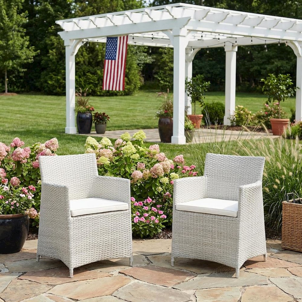 Set Of 2 Outdoor Wicker Lounge Chairs With Cushions And Armrests. Picture 3