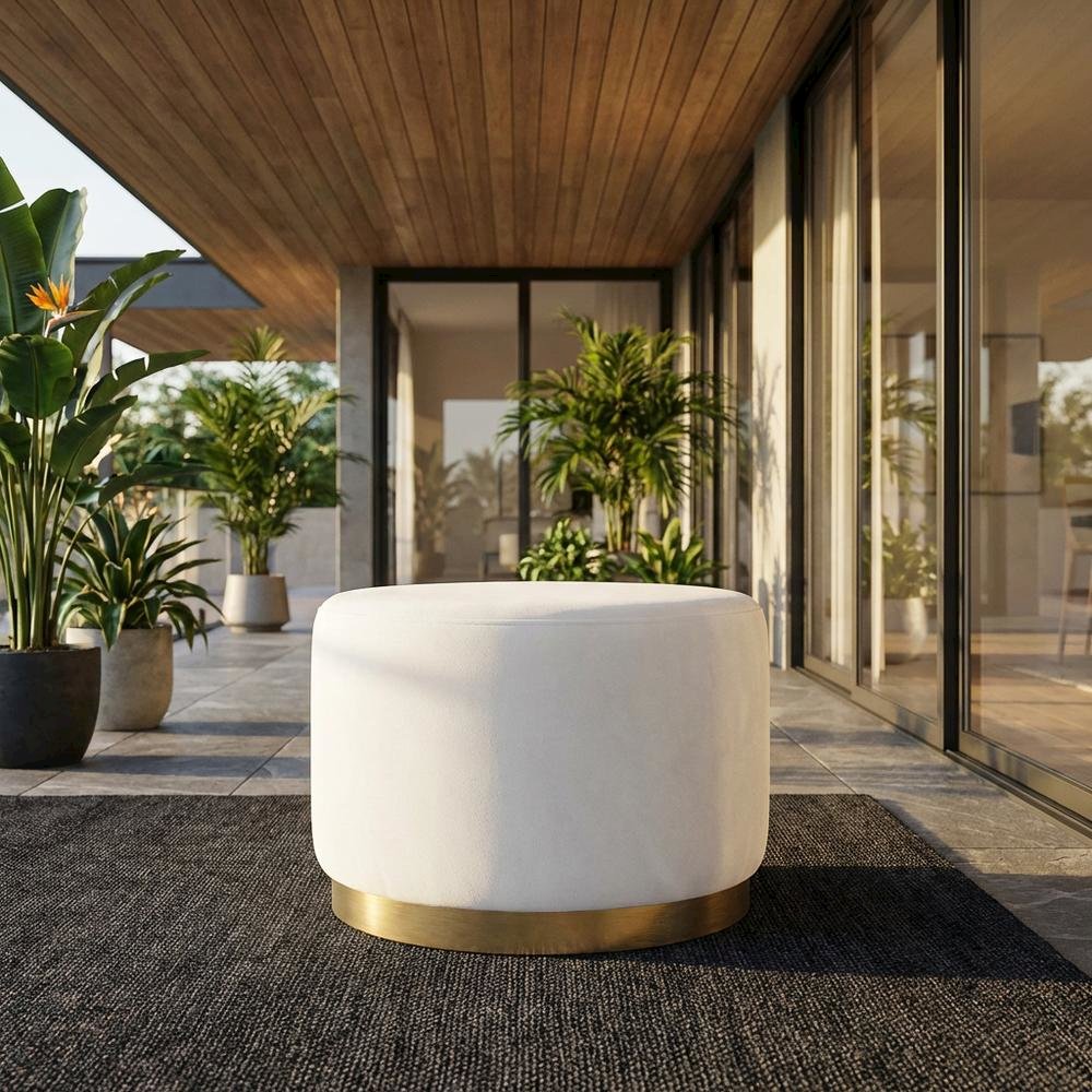 Round Performance Velvet Ottoman With Versatile Use For Living Spaces. Picture 2