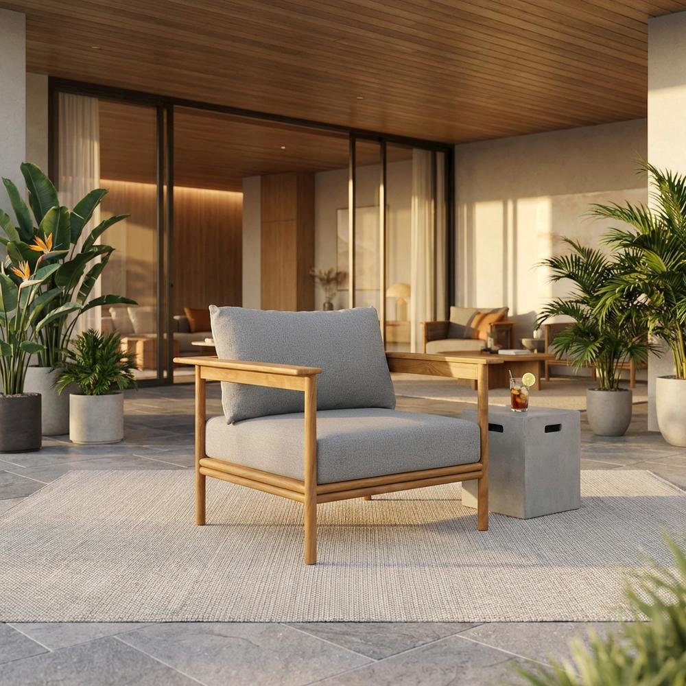 Teak Wood Outdoor Patio Armchair for Garden and Porch Relaxation. Picture 2