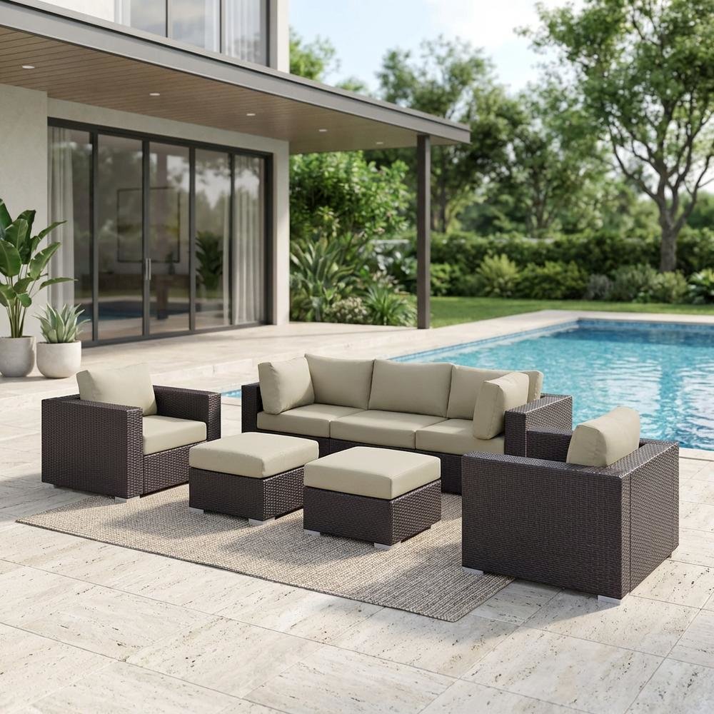 7 Piece Outdoor Patio Sectional Set With Cushions And Armrest Comfort. Picture 3