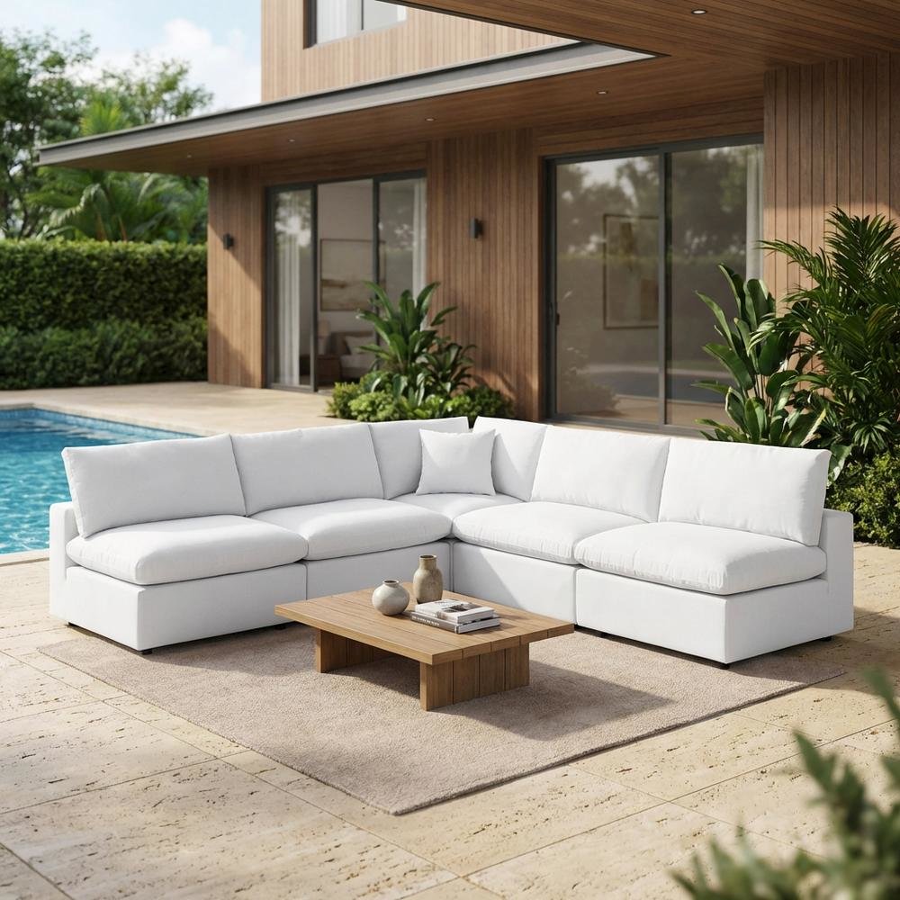 Modern outdoor sectional sofa set with cushions, 5-piece patio furniture. Picture 3