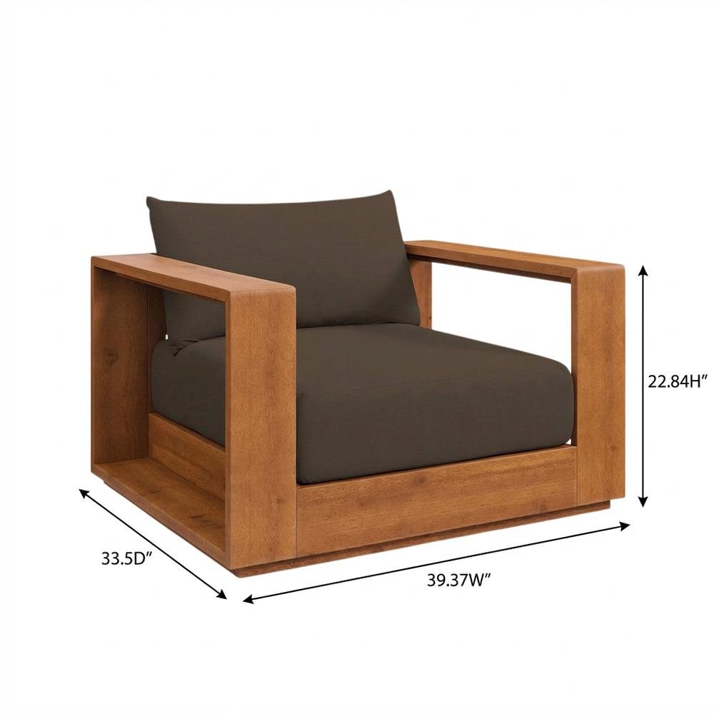 Outdoor Patio Acacia Wood Lounge Chair with Armrests and Comfort Seat. Picture 7