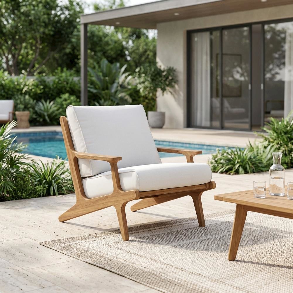 Teak Wood Outdoor Armchair For Patio, Rustic Style, Comfortable Seating. Picture 3