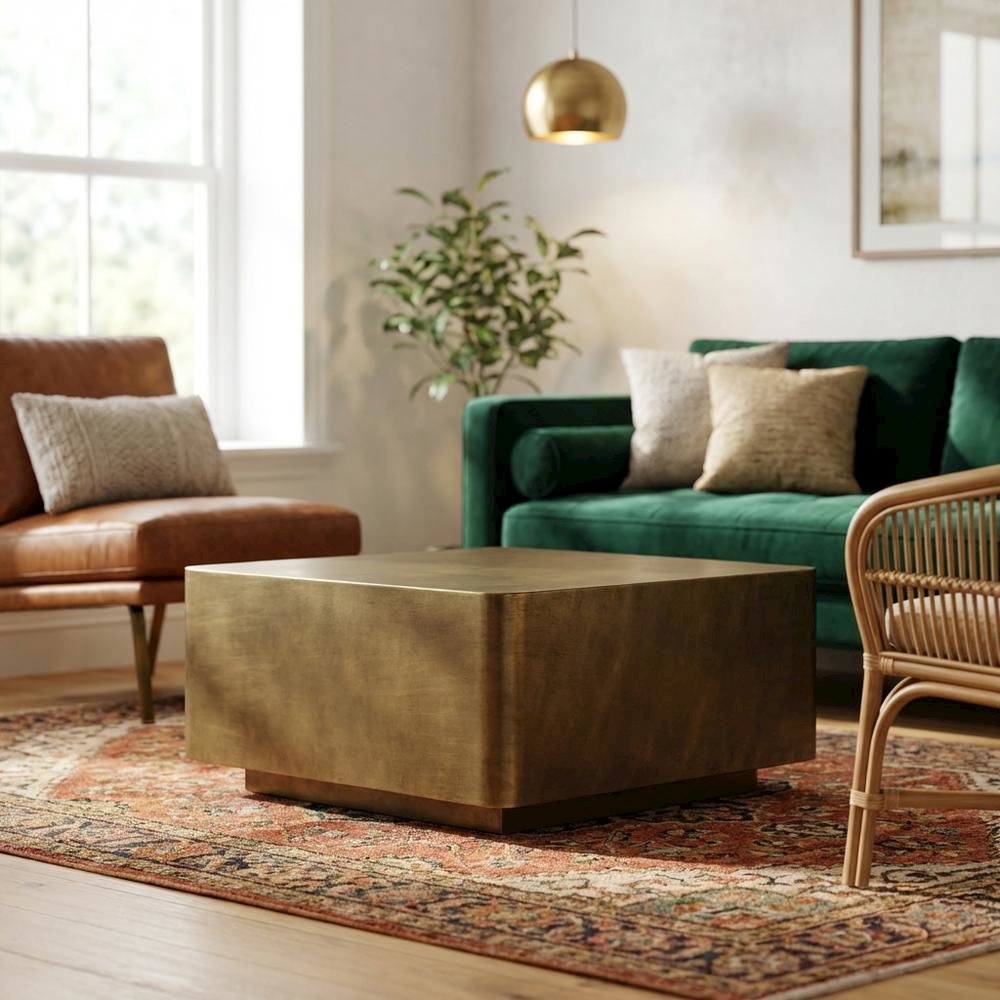 Premium Metal Coffee Table in Brass Finish with Modern Design. Picture 2