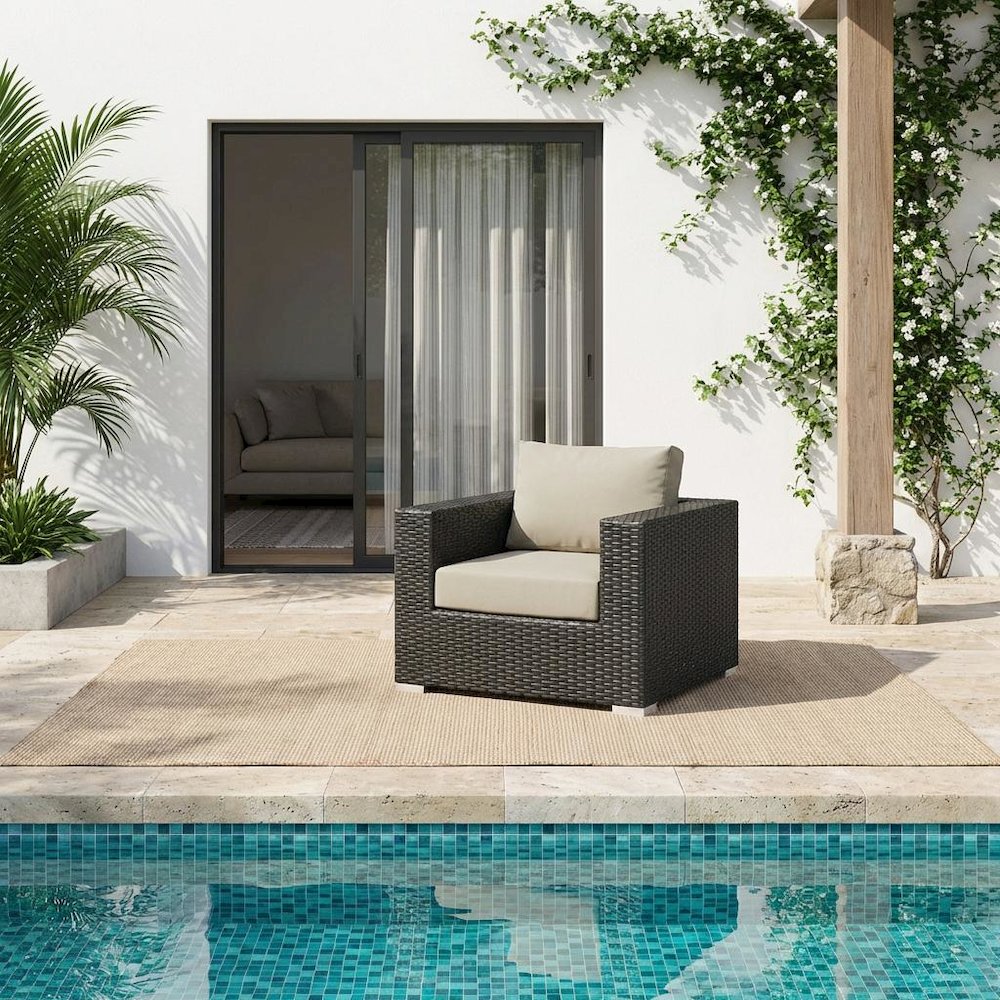 Outdoor Patio Armchair With Cushioned Backrest And Armrests. Picture 2