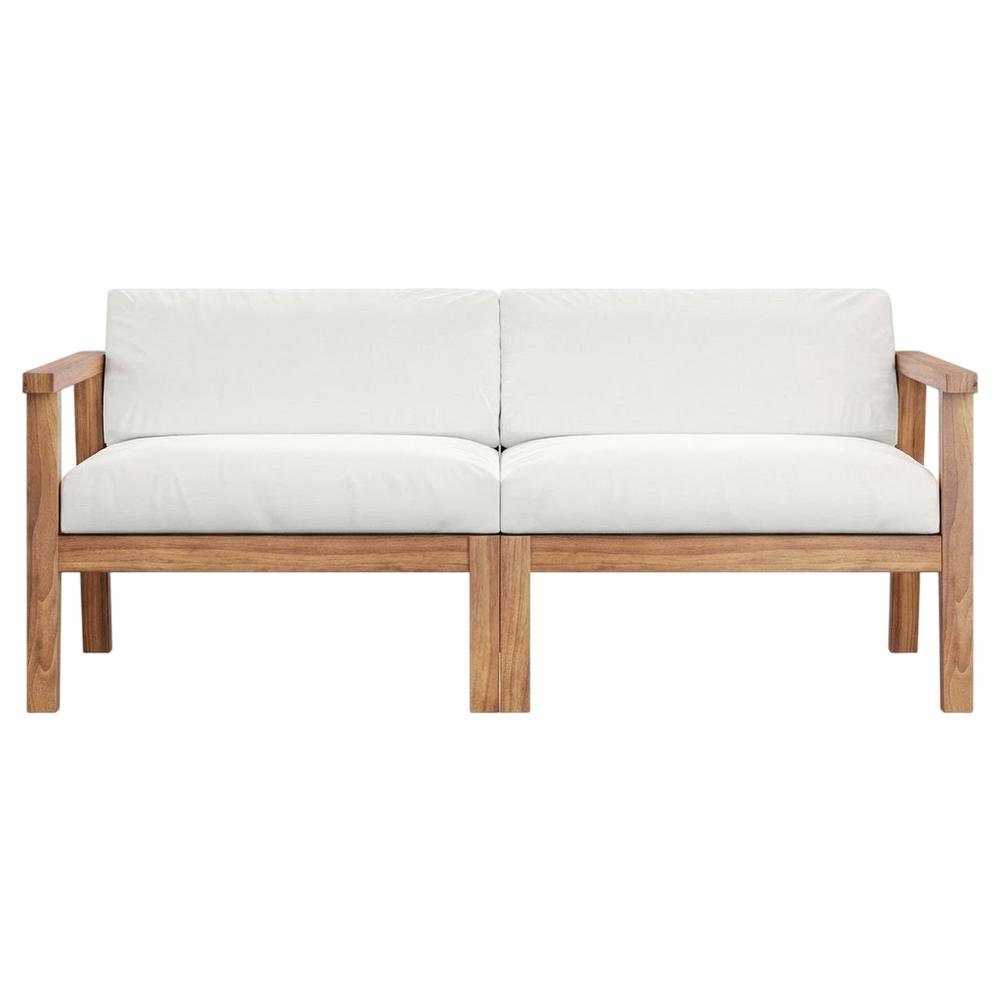 Outdoor Patio Teak Wood 2-Seater Loveseat With Armrest And Backrest. Picture 4
