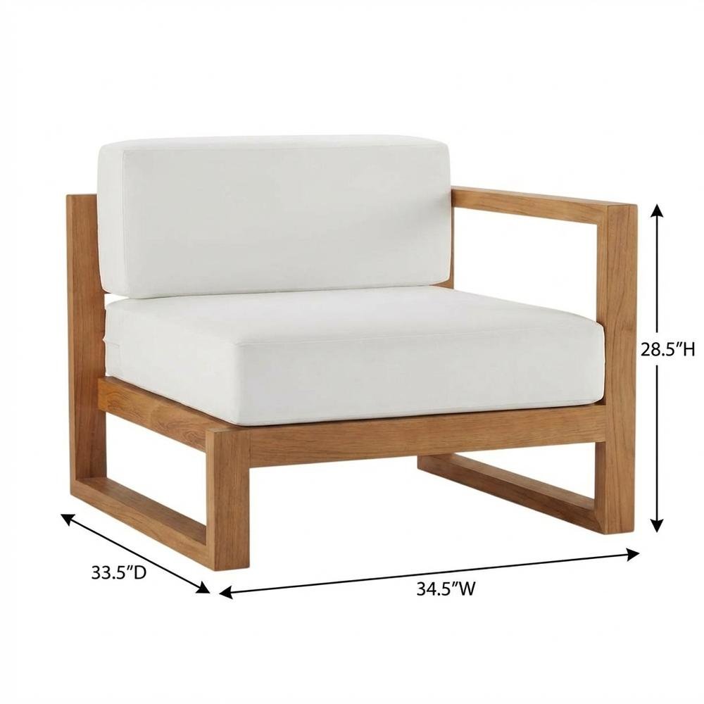 Outdoor Patio Teak Wood Left-Arm Lounge Chair With Cushioned Seat, Durable Frame. Picture 7