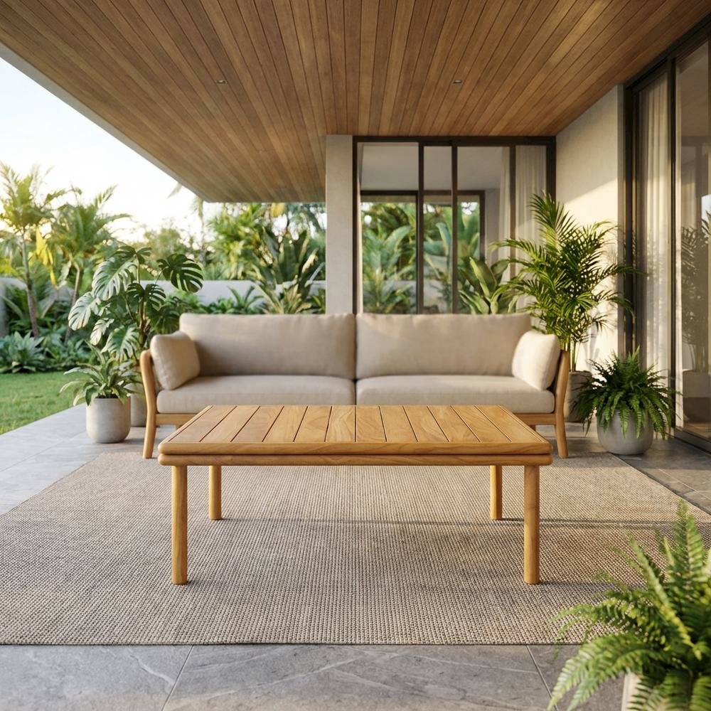 Modern Teak Wood Outdoor Coffee Table for Patio or Garden Use. Picture 2