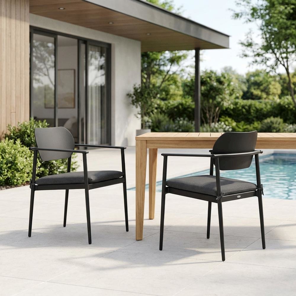 Stackable outdoor aluminum dining chairs set of 2, backrest, lightweight design. Picture 3