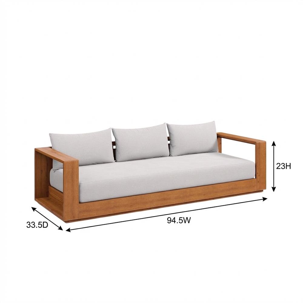 Outdoor Patio Acacia Wood Sofa with Armrests and Comfortable Backrest. Picture 7