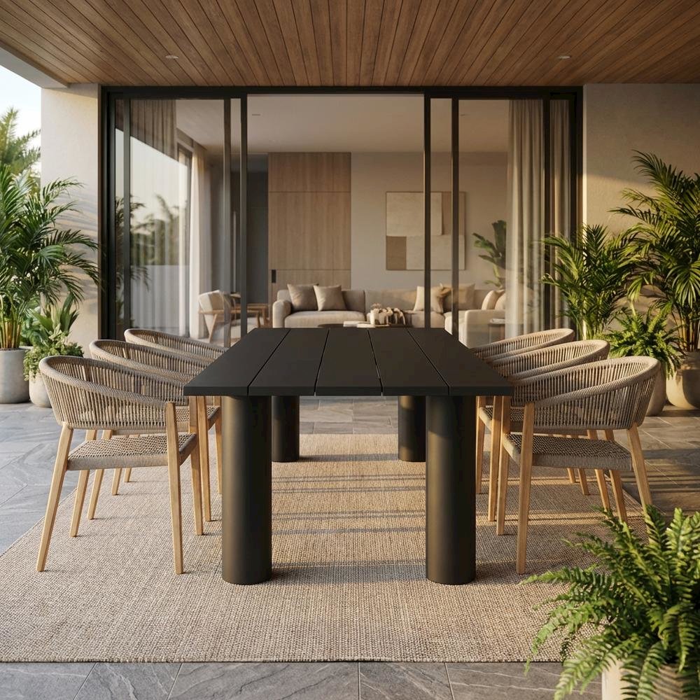 Outdoor Patio Dining Table, Aluminum Top, Rectangular Design, Outdoor Use. Picture 2