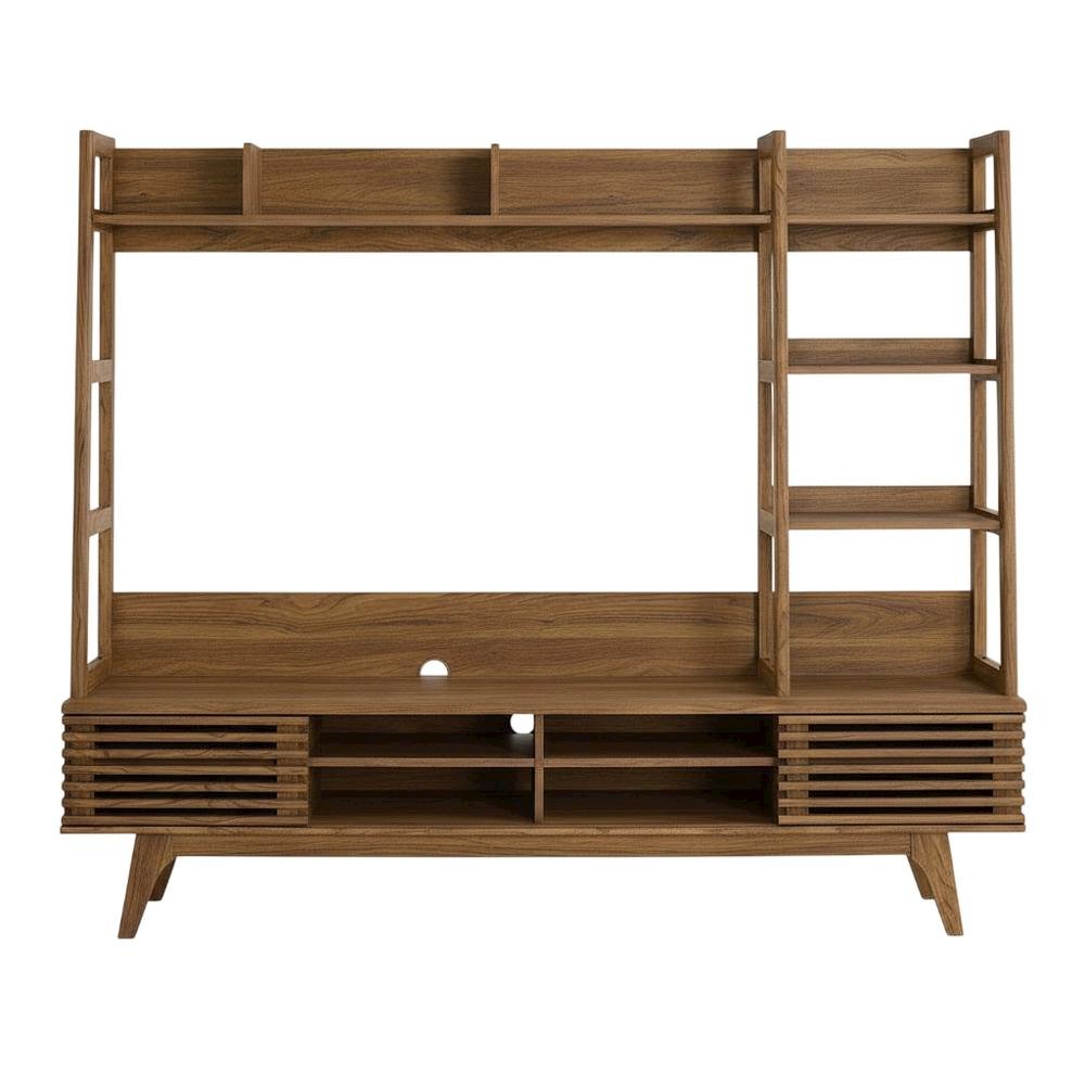 Brown Wood TV Stand Entertainment Center with Spacious Surface. Picture 4