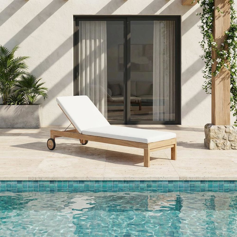 Outdoor Teak Lounge Chair With Cushioned Seat For Patio Relaxation. Picture 2