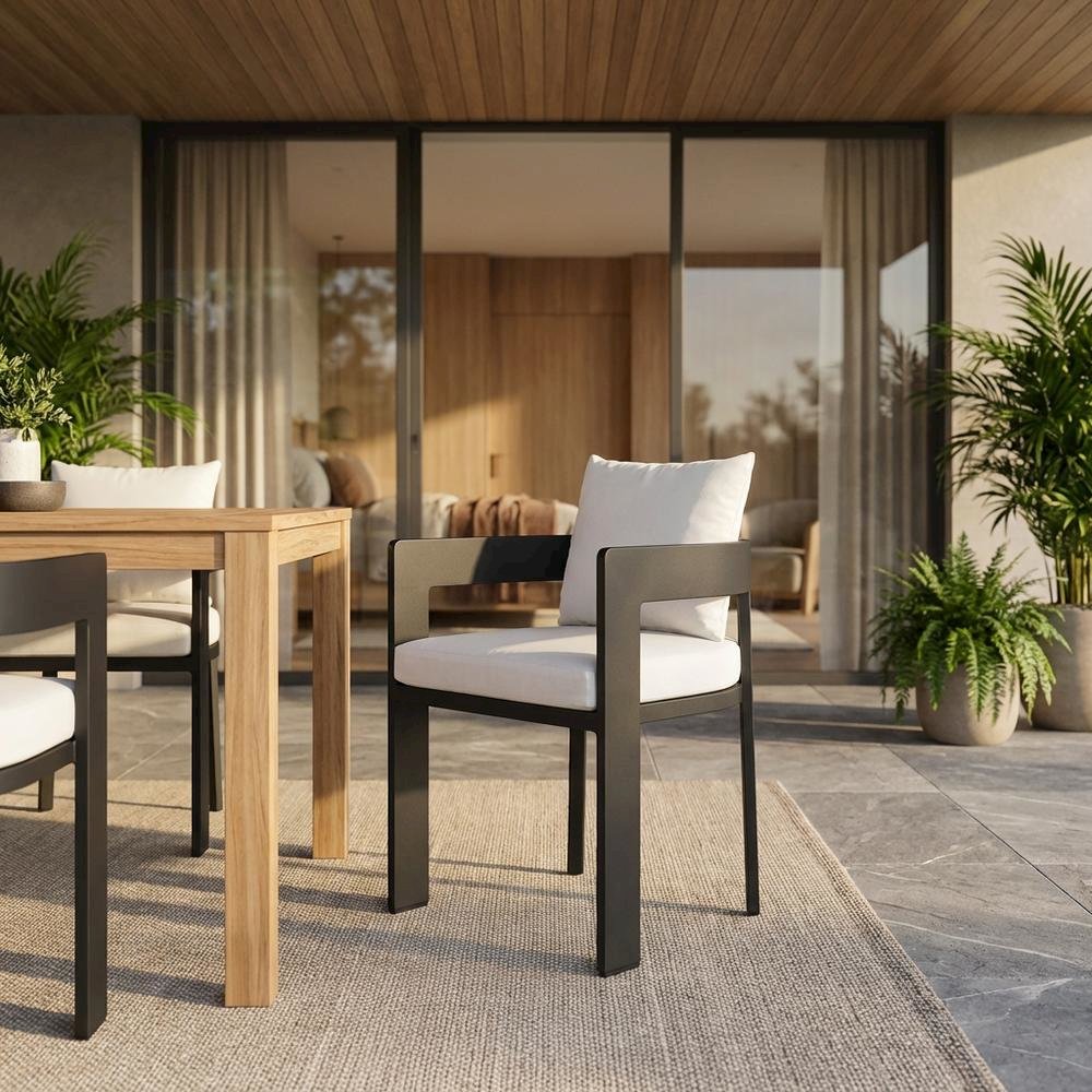 Aluminum Outdoor Patio Dining Chair with Cushioned Seat and Stylish Design. Picture 2
