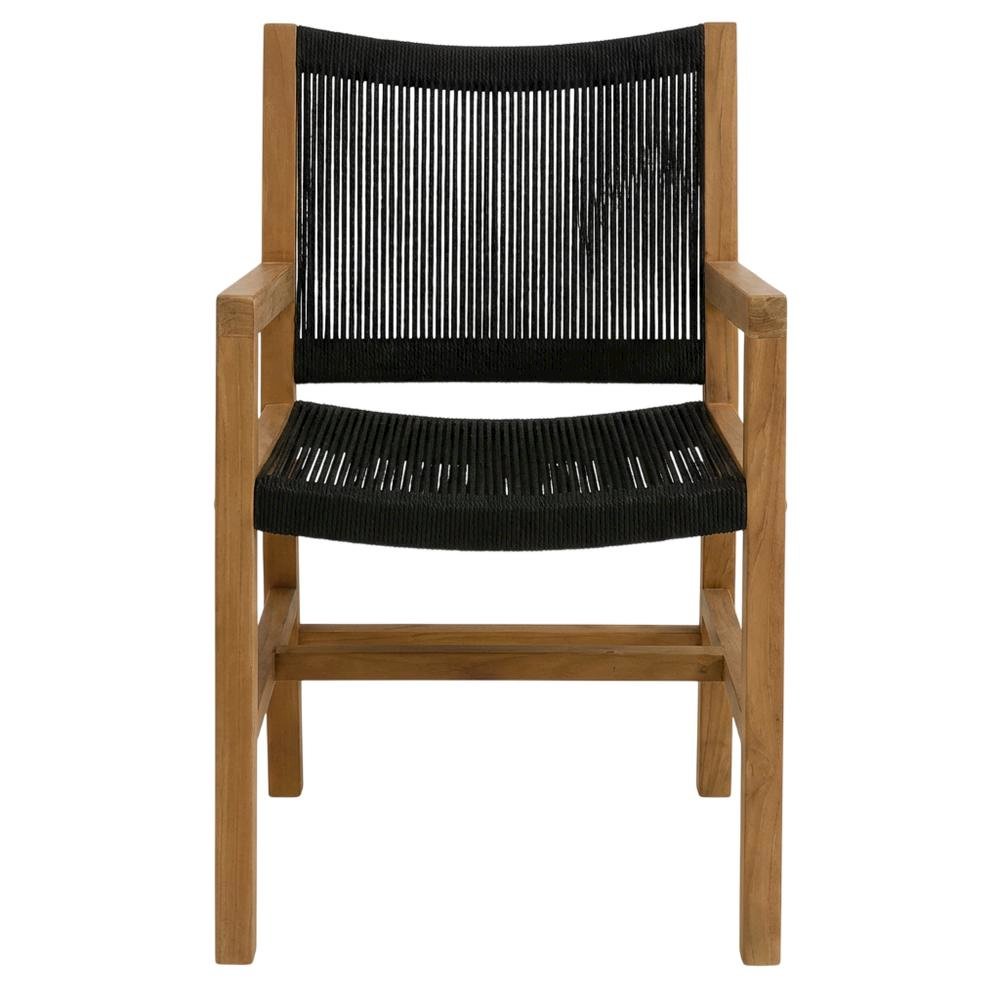 3-Piece Outdoor Patio Teak And Rope Armchair Set With Folding Side Table. Picture 4