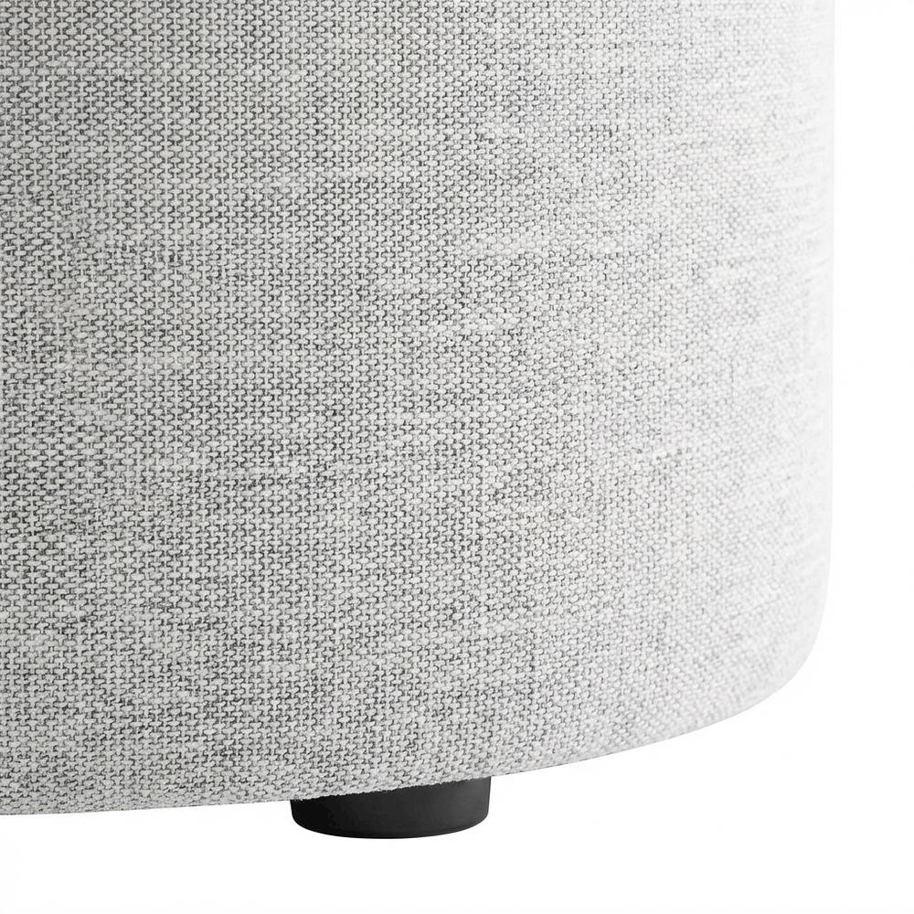 16" Round Heathered Fabric Upholstered Ottoman for Outdoor Living. Picture 6
