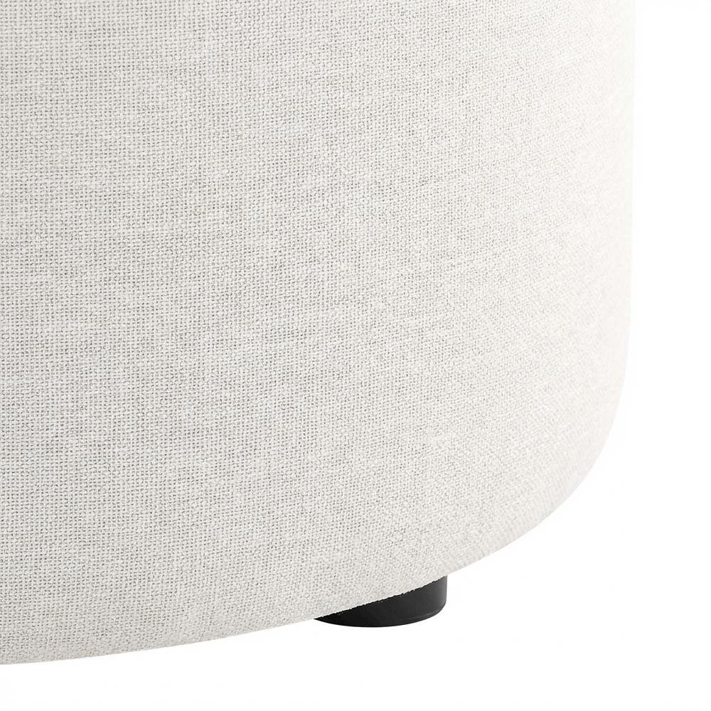 Woven Heathered Fabric Outdoor Ottoman with Cushioned Top in Neutral Tone. Picture 6