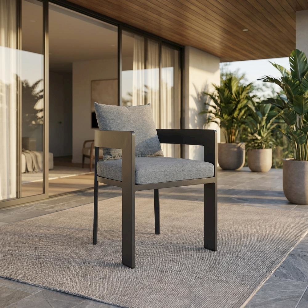 Aluminum Outdoor Dining Chair With Cushioned Seat And Elegant Design. Picture 2